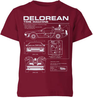 Back To The Future Delorean Schematic Kids' T-Shirt - Burgundy - 110/116 (5-6 jaar) Rood