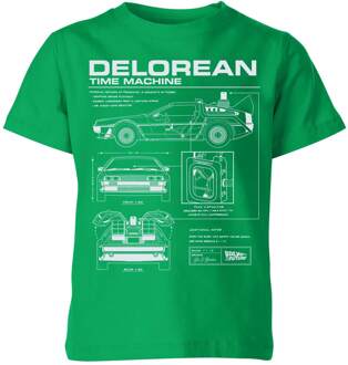 Back To The Future Delorean Schematic Kids' T-Shirt - Green - 134/140 (9-10 jaar) Groen - L