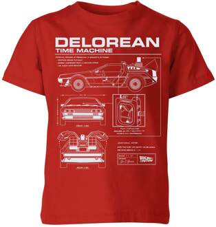Back To The Future Delorean Schematic Kids' T-Shirt - Red - 110/116 (5-6 jaar) Rood