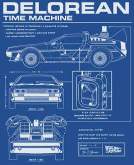 Back To The Future Delorean Schematic Men's T-Shirt - Blue - M Blauw
