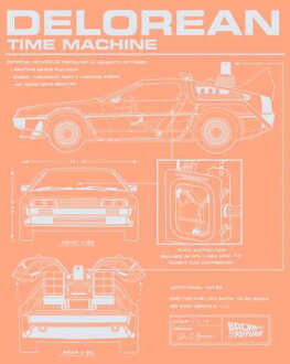 Back To The Future Delorean Schematic Men's T-Shirt - Coral - XXL Oranje
