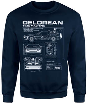 Back To The Future Delorean Schematic Sweatshirt - Navy - XL - Navy blauw