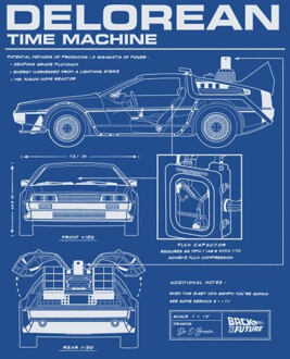 Back To The Future Delorean Schematic Women's T-Shirt - Blue - M Blauw