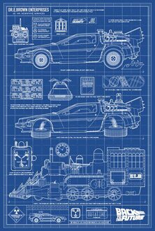 Back To The Future Schematics Unisex T-Shirt - Blue - S Blauw