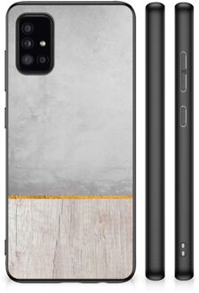 Backcase Siliconen Hoesje Samsung Galaxy A51 Smartphone Hoesje met Zwarte rand Wood Beton