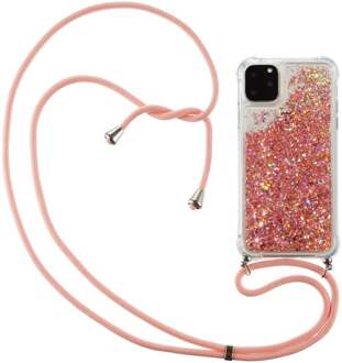 Backcover hoes met koord - iPhone 12 / iPhone 12 Pro - Glitter Rose Goud