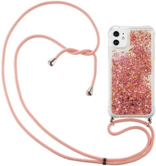 Backcover hoes met koord - iPhone 12 Mini - Glitter Rose Goud