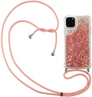 Backcover hoes met koord - iPhone 12 Pro Max - Glitter Rose Goud
