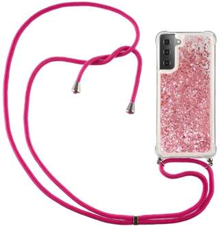 Backcover hoes met koord - Samsung Galaxy S21 Plus - Glitter Rose Goud