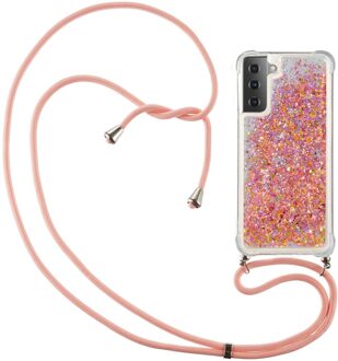 Backcover hoes met koord - Samsung Galaxy S21 Plus - Glitter Roze