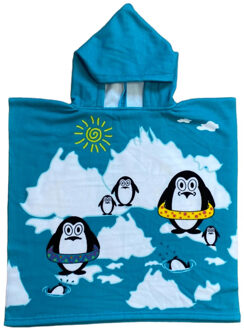 Bad cape/poncho - kinderen - pinguins print - 60 x 120 cm - microvezel - One size