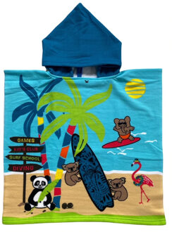 Bad cape/poncho voor kinderen dierenprint 60 x 120 cm microvezel - Badcapes Multikleur