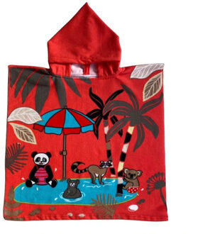 Bad cape/poncho voor kinderen dierenprint 60 x 120 cm microvezel - Badcapes Rood