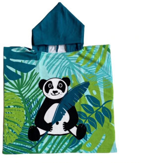 Bad cape/poncho voor kinderen panda print 60 x 120 cm microvezel - Badcapes Multikleur