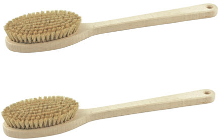 Badborstel - Set van 2x stuks - beukenhout - massageborstel - 39 cm - met steel - rugborstel