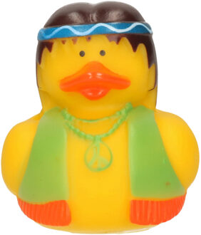 Badeendje flower power hippie geel met groen/oranje vestje 5 cm