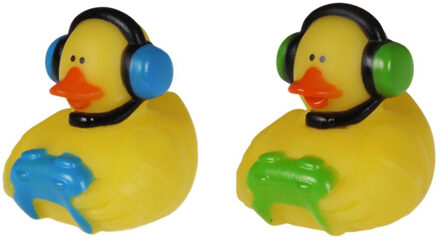 Badeendje gamer - rubber - 2 stuks - groen en blauw - 5 cm - bad speelgoed - Badeendjes