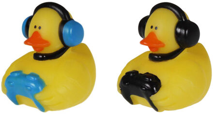 Badeendje gamer - rubber - 2 stuks - zwart en blauw - 5 cm - bad speelgoed