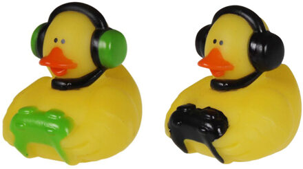 Badeendje gamer - rubber - 2 stuks - zwart en groen - 5 cm - bad speelgoed