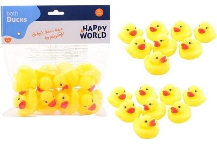 Badeendjes - 24x stuks - geel - rubber - 6 cm - badspeelgoed