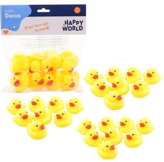 Badeendjes - 32x stuks - geel - rubber - 6 cm - badspeelgoed