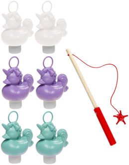 Badeendjes Hengelspel - kermis spel - voor kinderen - met 6x eendjes - en 1 hengel