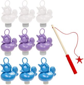 Badeendjes Hengelspel - kermis spel - voor kinderen - met 9x eendjes - en 1 hengel