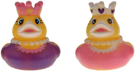 Badeendjes prinses - rubber - 2 stuks - roze en paars - 5 cm - bad speelgoed