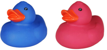 Badeendjes - rubber - 2 stuks - blauw en roze - 5 cm - kunststof - bad speelgoed