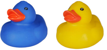 Badeendjes - rubber - 2 stuks - geel en blauw - 5 cm - kunststof - bad speelgoed