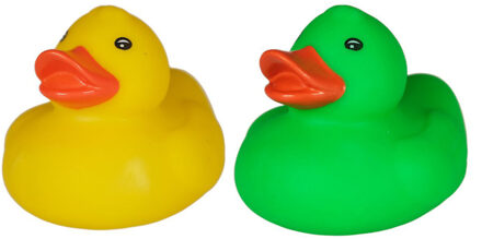 Badeendjes - rubber - 2 stuks - geel en groen - 5 cm - kunststof - bad speelgoed