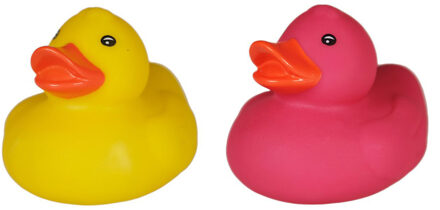 Badeendjes - rubber - 2 stuks - geel en roze - 5 cm - kunststof - bad speelgoed