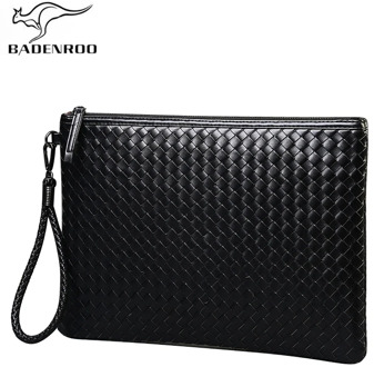 Badenroo Brands Men bag Leather Weave Knitting Clutch Bag Shoulder bag Wallet Handy Bag Handbags Day Clutches Male Large Purses