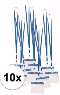 Badgehouders - 10x - blauw - 11 x 58 cm - kunststof/plastic - keycord - naamkaarthouders