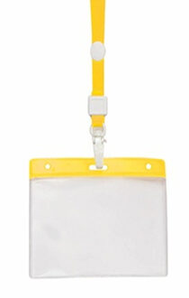 Badgehouders - 10x - geel - 11 x 58 cm - kunststof/plastic - keycord - naamkaarthouders