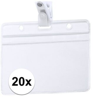 Badgehouders - 20x stuks - naamkaarthouders met clipje - 11,5 x 9,2 cm - met klem