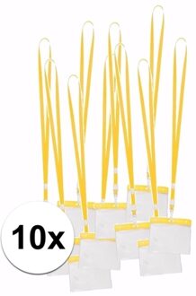 Badgehouders/naamkaarthouders - 10x - met geel keycord/lanyard - plastic - beurs/feest