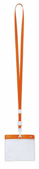 Badgehouders/naamkaarthouders - 10x - met oranje keycord/lanyard - plastic - beurs/feest