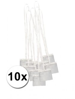 Badgehouders/naamkaarthouders - 10x - met wit keycord/lanyard - plastic - beurs/feest