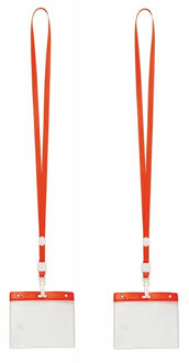 Badgehouders/naamkaarthouders - 20x - met rood keycord/lanyard - plastic - beurs/feest