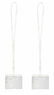 Badgehouders/naamkaarthouders - 20x - met wit keycord/lanyard - plastic - beurs/feest
