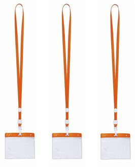 Badgehouders/naamkaarthouders - 30x - met oranje keycord/lanyard - plastic - beurs/feest