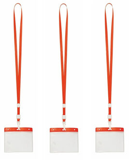 Badgehouders/naamkaarthouders - 50x - met rood keycord/lanyard - plastic - beurs/feest