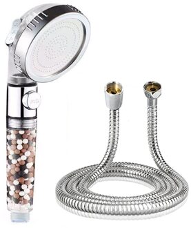 Badkamer 3-Functie Spa Douchekop Met Switch On/Off Knop Hoge Druk Anion Filter Bad Head Water saving Douchekoppen doorzichtig-1.5m hose