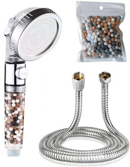 Badkamer 3-Functie Spa Douchekop Met Switch On/Off Knop Hoge Druk Anion Filter Bad Head Water saving Douchekoppen doorzichtig-1.5mhose-beads