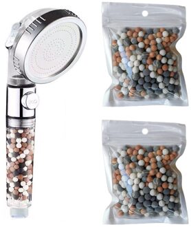 Badkamer 3-Functie Spa Douchekop Met Switch On/Off Knop Hoge Druk Anion Filter Bad Head Water saving Douchekoppen doorzichtig-2bags beads