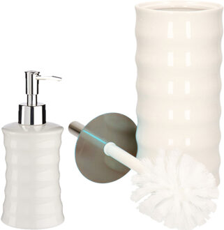 Badkamer accessoires set 2-delig creme wit van keramiek - Badkameraccessoireset