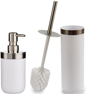 Badkamer accessoires set 2-delig creme wit zeeppompje en toiletborstel - Badkameraccessoireset