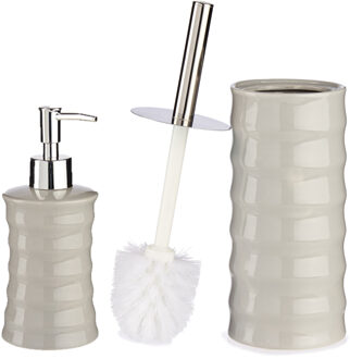 Badkamer accessoires set 2-delig lichtgrijs van keramiek - Badkameraccessoireset