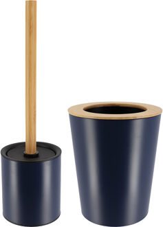 Badkamer accessoires set 2-delig - metaal/bamboe - blauw - stijlvol